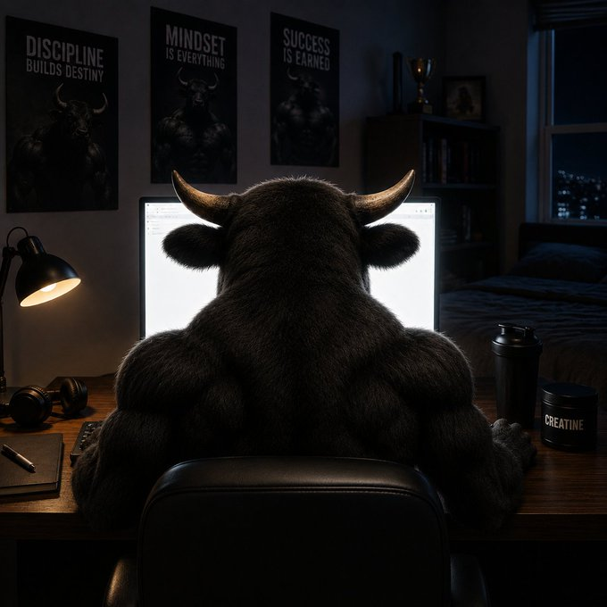 $BULLY grinding at a desk late at night surrounded by motivational posters